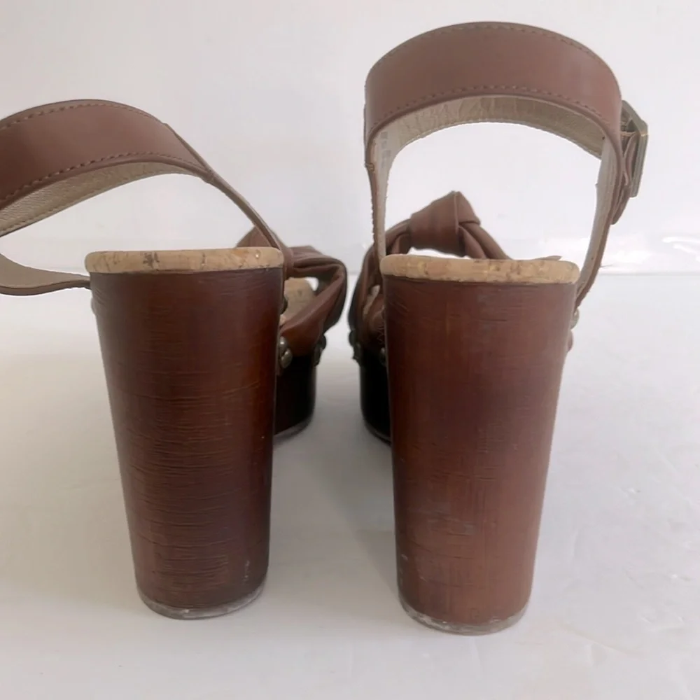 KORKS $129 Women Dawson Wedge Platform Chunky Heel Sandal Brown Shoes Size 8 NEW